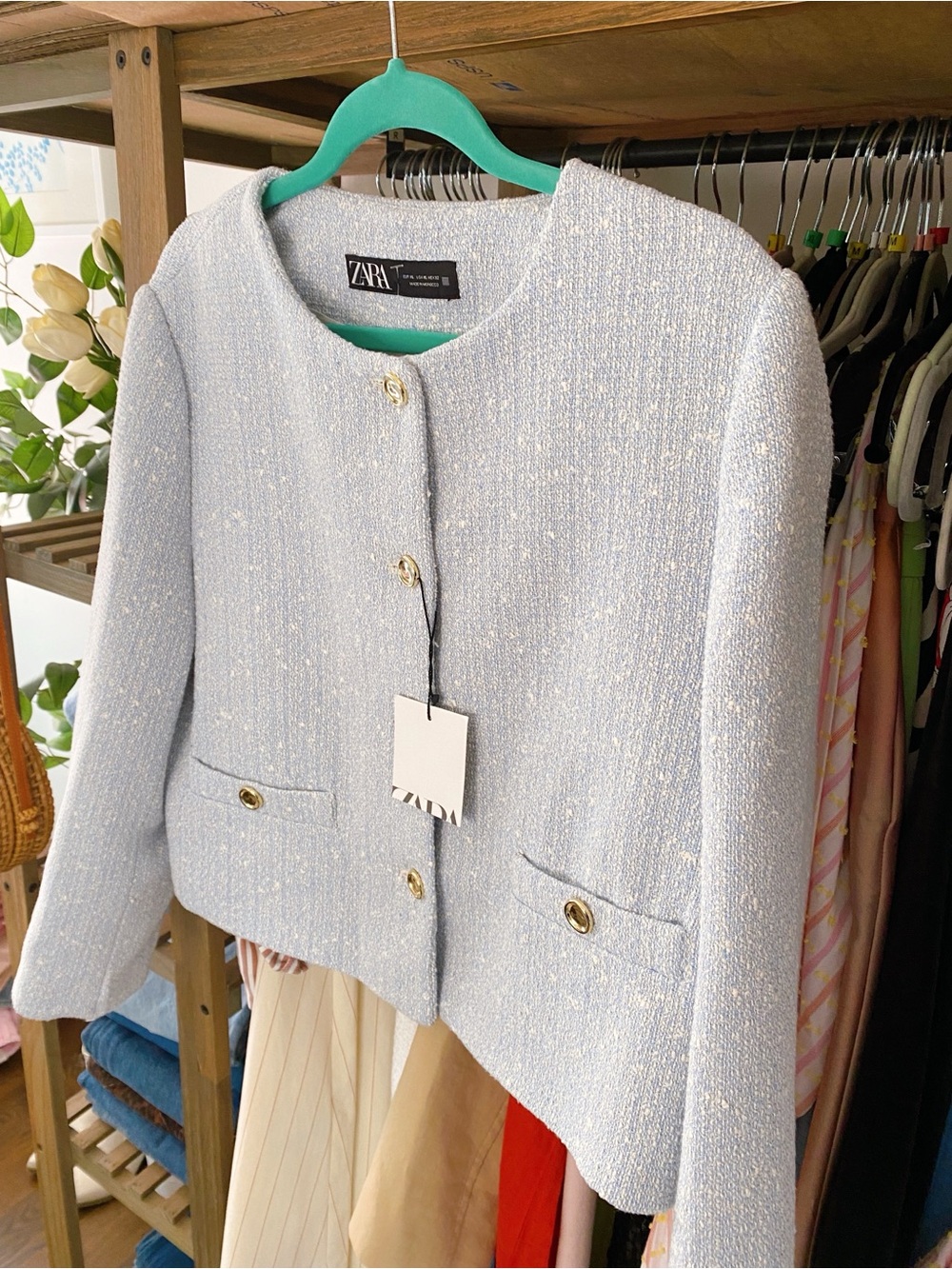 ZARA Light Blue White Tweed Jacket with Gold Buttons! 🩵 - Picture 9 of 15
